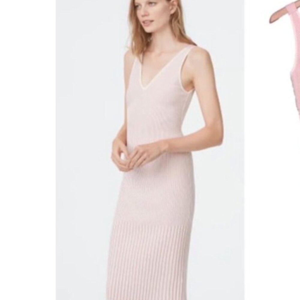 Club Monaco Nomnom dress Ballet Pink Ribbed Midi Clean Girl Quiet Luxury sz M